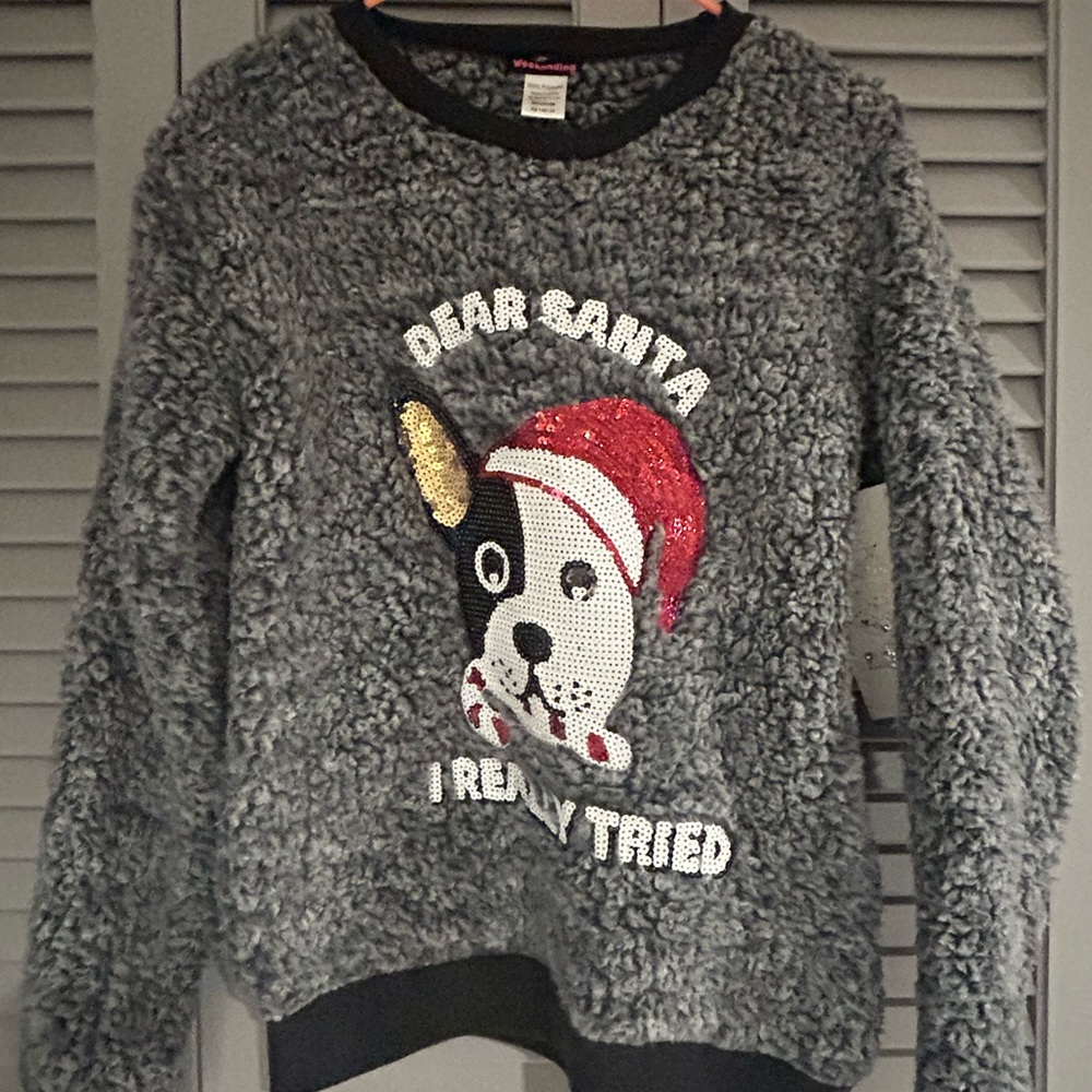 Gray Fuzzy Dog Christmas Sweater